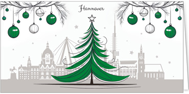 2025 für Firmen | Kategorie Städte Karten | Motiv: Hannover mit Weihnachtsbaum in Grün - Artikel Nummer 31382