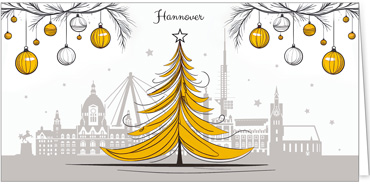 2025 für Firmen | Kategorie Städte Karten | Motiv: Hannover mit Weihnachtsbaum in Orange - Artikel Nummer 31383