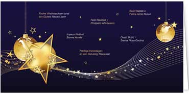 2025 für Firmen | Kategorie Internationale Weihnachtsgrüße | Motiv: Schwungvolle Goldkugeln - Artikel Nummer 41132