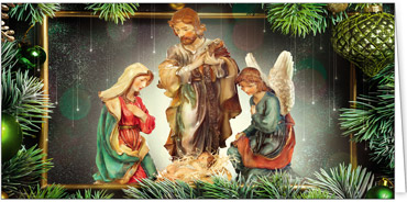 2025 für Firmen | Kategorie - Religiöse Motive - | Motiv: Maria und Josef mit Tannen - Artikel Nummer 41330