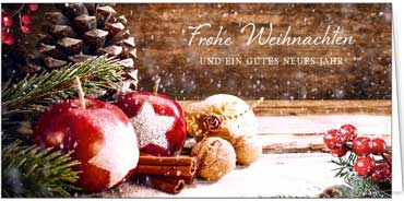 2025 für Firmen | Kategorie Duftkarten | Motiv: Verzierte Äpfel (Bratapfel-Duft) - Artikel Nummer 41449