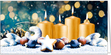 2025 für Firmen | Kategorie Duftkarten | Motiv: Vanillekipferl im Kerzenschein (Vanille-Duft) - Artikel Nummer 41476