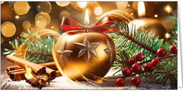 2025 für Firmen | Kategorie Duftkarten | Motiv: Goldene Bratapfelkerze (Bratapfel-Duft) - Artikel Nummer 41477