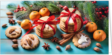 2025 für Firmen | Kategorie Duftkarten | Motiv: Plätzchengeschenk (Zimt-Duft) - Artikel Nummer 41479