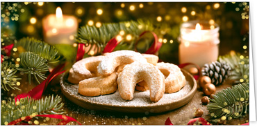 2025 für Firmen | Kategorie Duftkarten | Motiv: Vanillekipferl Überraschung (Vanille-Duft) - Artikel Nummer 41483