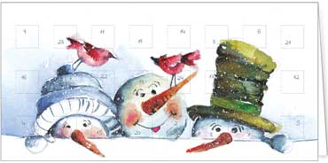 2025 für Firmen | Kategorie Adventkalenderkarten | Motiv: Neugierige Schneemänner - Artikel Nummer 41517