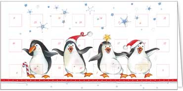2024 für Firmen | Kategorie Adventkalenderkarten | Motiv: Fröhliche Pinguine - Artikel Nummer 41523