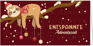 2025 für Firmen | Kategorie Adventkalenderkarten | Motiv: Entspanntes Faultier - Artikel Nummer 41539