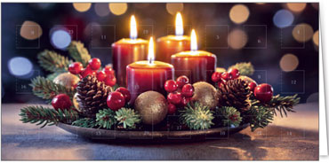 2025 für Firmen | Kategorie Adventkalenderkarten | Motiv: Kunstvoller Kerzenteller im Advent - Artikel Nummer 41549