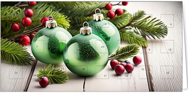 2025 für Firmen | Kategorie Adventkalenderkarten | Motiv: Grünes Kugelarrangement - Artikel Nummer 41556