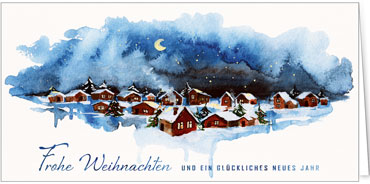 2025 für Firmen | Kategorie - Weihnachts Aquarelle - | Motiv: Sternenhimmel mit Dorf - Artikel Nummer 41873