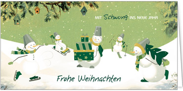 2025 für Firmen | Kategorie Humor | Motiv: Sportliche Schneemänner - Artikel Nummer 41944