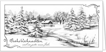 2025 für Firmen | Kategorie Ausmalkarten | Motiv: Verschneite Hütten zum Ausmalen - Artikel Nummer 41968-816