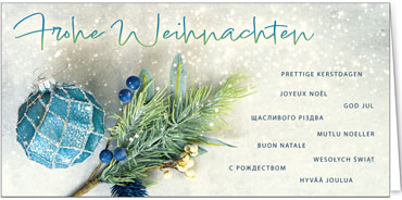 2025 für Firmen | Kategorie Weihnachtliche  Fotoimpressionen | Motiv: Zartblaue Glitzerkugel - Artikel Nummer 41986