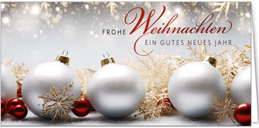 2025 für Firmen | Kategorie Silberne Impressionen | Motiv: Goldflankierte Schneekugeln - Artikel Nummer 41991