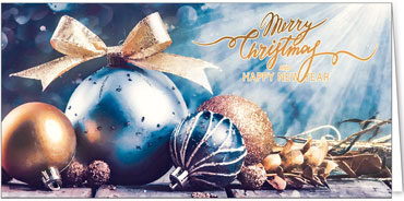 2025 für Firmen | Kategorie Blaue Impressionen | Motiv: Blauschimmerndes Kugelgeschenk - Artikel Nummer 41992