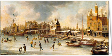 2025 für Firmen | Alte Meister | Motiv: Jan Abrahamsz Beerstraaten / Schlittschuhläufer auf dem Y vor dem Paalhuis (1664) - Artikel Nummer 42011