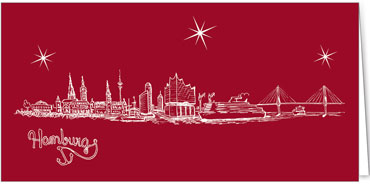 2025 für Firmen | Kategorie Städte Karten | Motiv: Hamburg - Line Art (Rot) - Artikel Nummer 7084-805