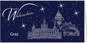 2025 für Firmen | Kategorie Städte Karten | Motiv: Graz - Sightseeing (Blau) - Artikel Nummer 7100-804