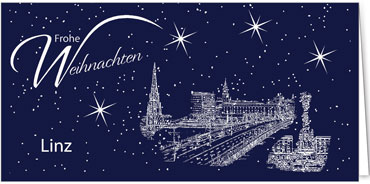 2025 für Firmen | Kategorie Städte Karten | Motiv: Linz - Sightseeing (Blau) - Artikel Nummer 7103-804