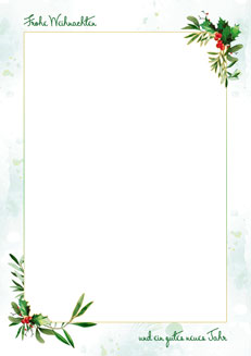 Weihnachtsbriefpapier mit modernen Zweigen in Aquarell