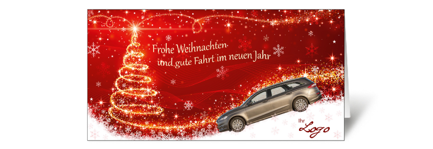 Weihnachtskarte mit Automarke und Automodell